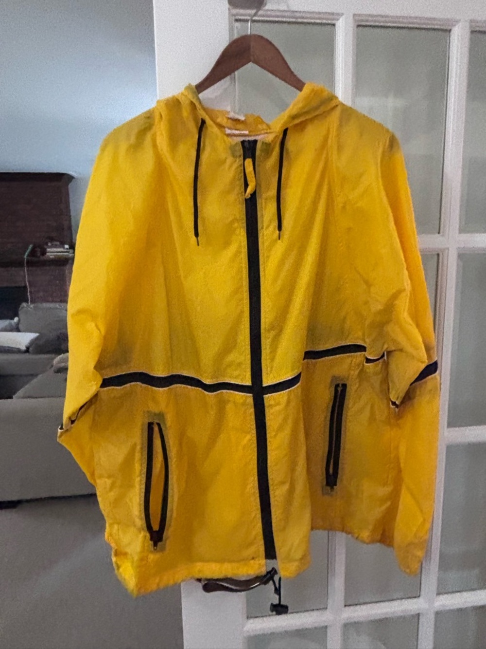 Yellow Hooded Rain Jacket for Men - Lightweight Waterproof Windbreaker - Picture 2 of 4